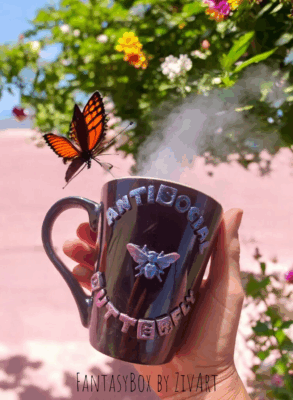 Antisocial butterfly bögre - egyedi kézműves fantasy ajándék