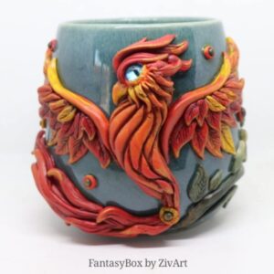 Főnix bögre - egyedi kézműves fantasy ajándék