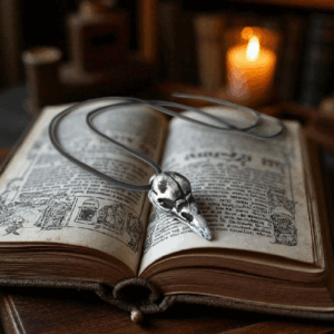 Varjú koponya medál - egyedi kézműves fantasy ajándék