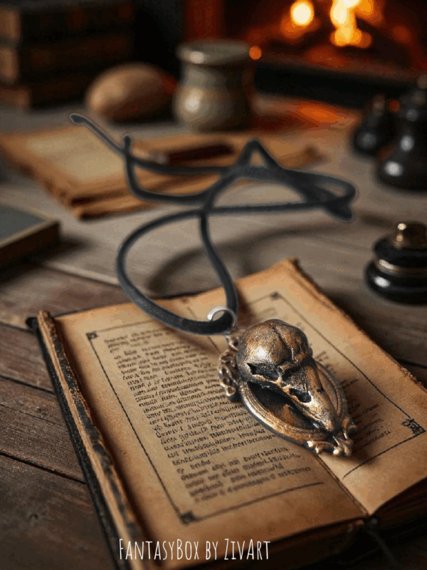 Goth Varjúkoponya medál - egyedi kézműves fantasy ajándék a FantasyBox kínálatából