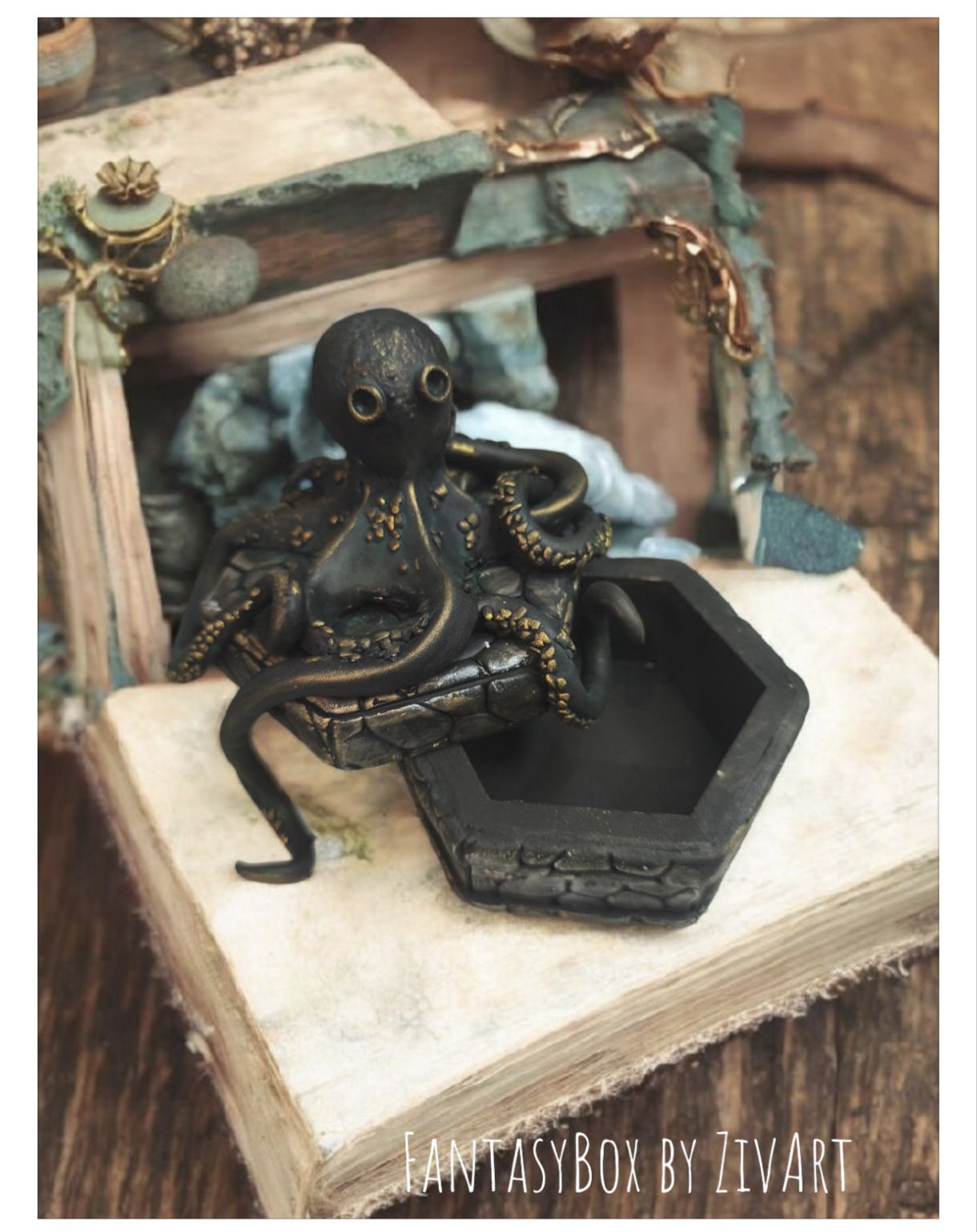 Polip ékszertartó doboz - egyedi kézműves fantasy ajándék