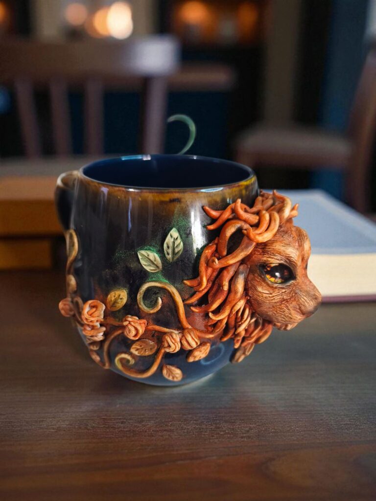 Oroszlán horoszkóp bögre - egyedi kézműves fantasy ajándék