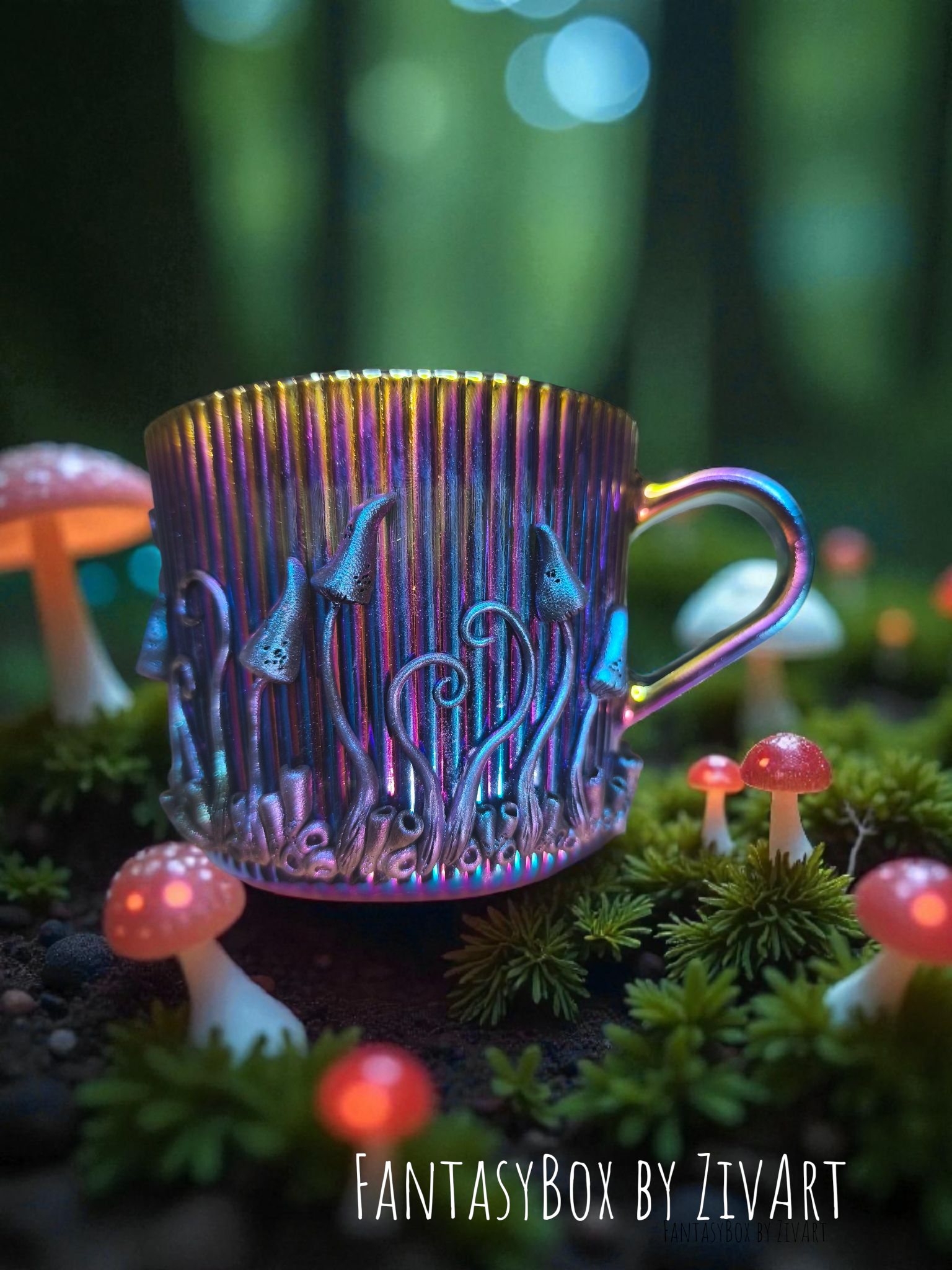 Fantasy gombás bögre - egyedi kézműves fantasy ajándék