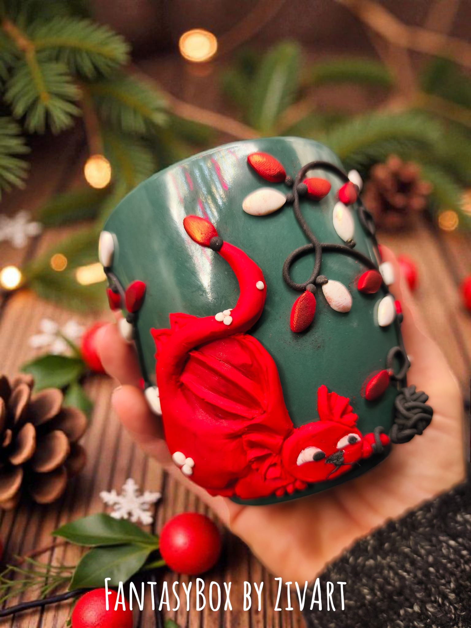 Karácsonyi Sárkányos Bögre - egyedi kézműves fantasy ajándék