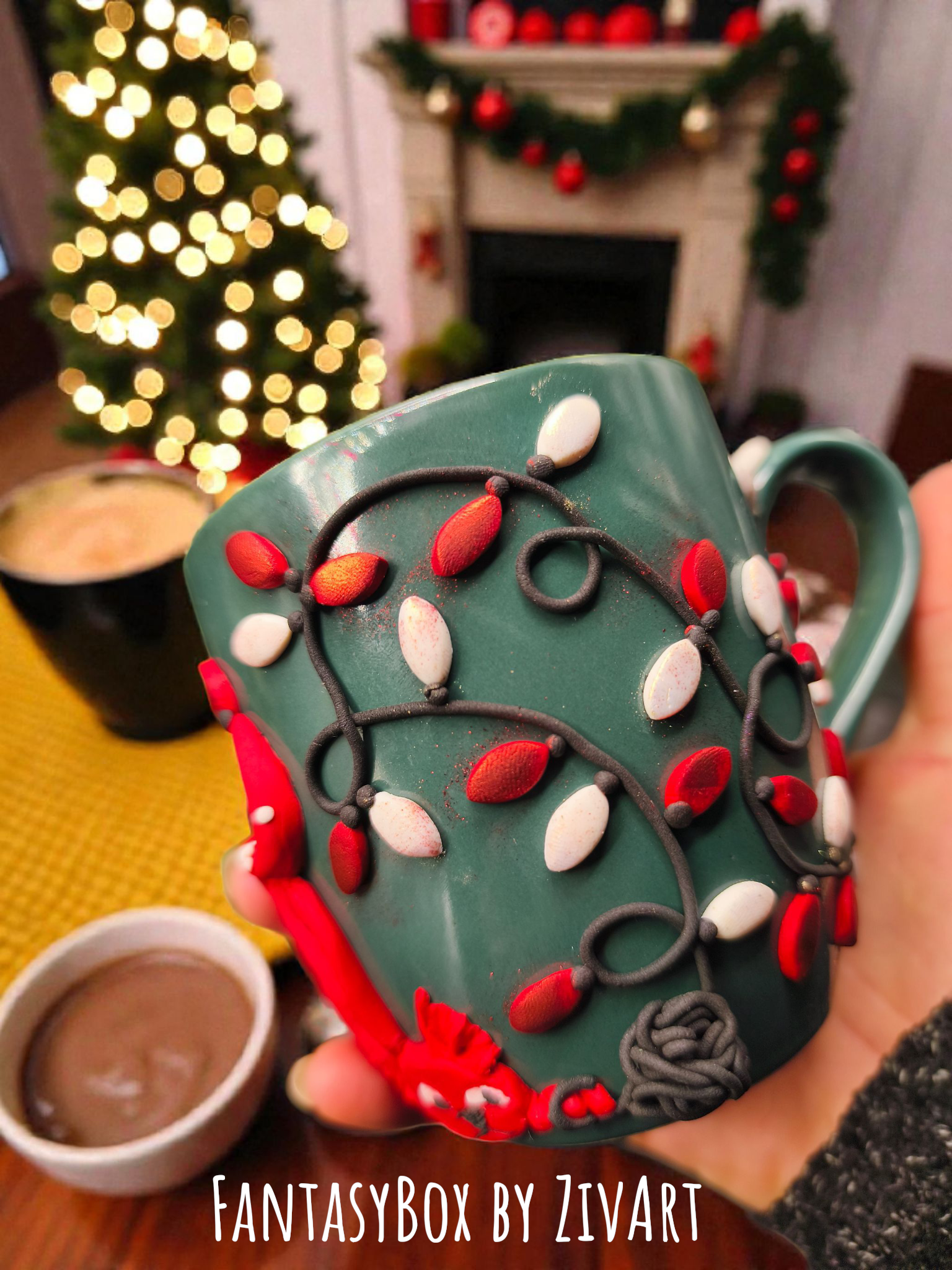 Karácsonyi Sárkányos Bögre - egyedi kézműves fantasy ajándék