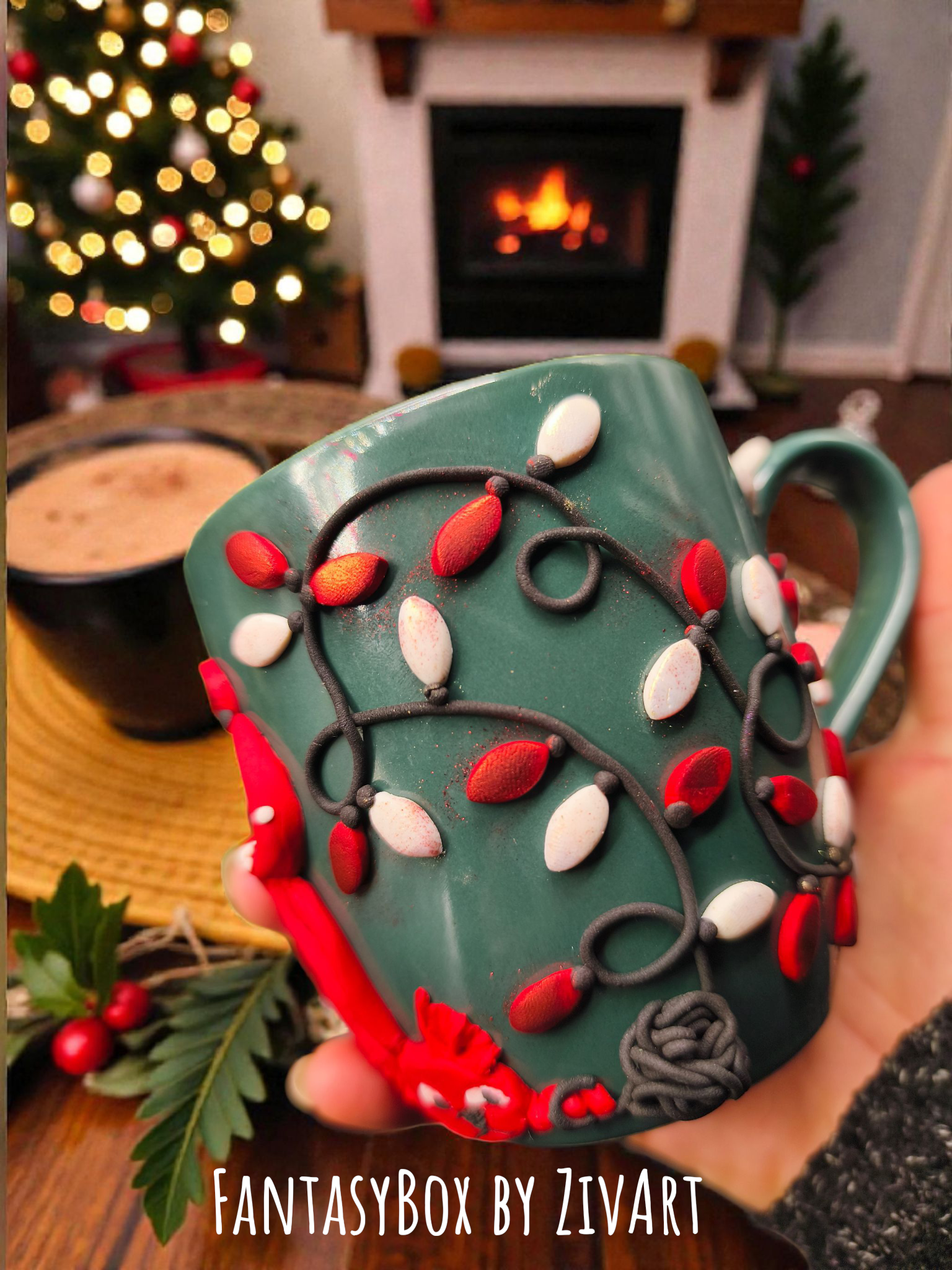 Karácsonyi Sárkányos Bögre - egyedi kézműves fantasy ajándék