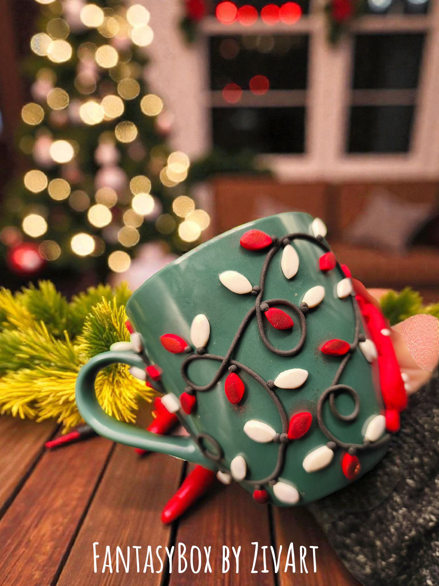 Karácsonyi Sárkányos Bögre - egyedi kézműves fantasy ajándék