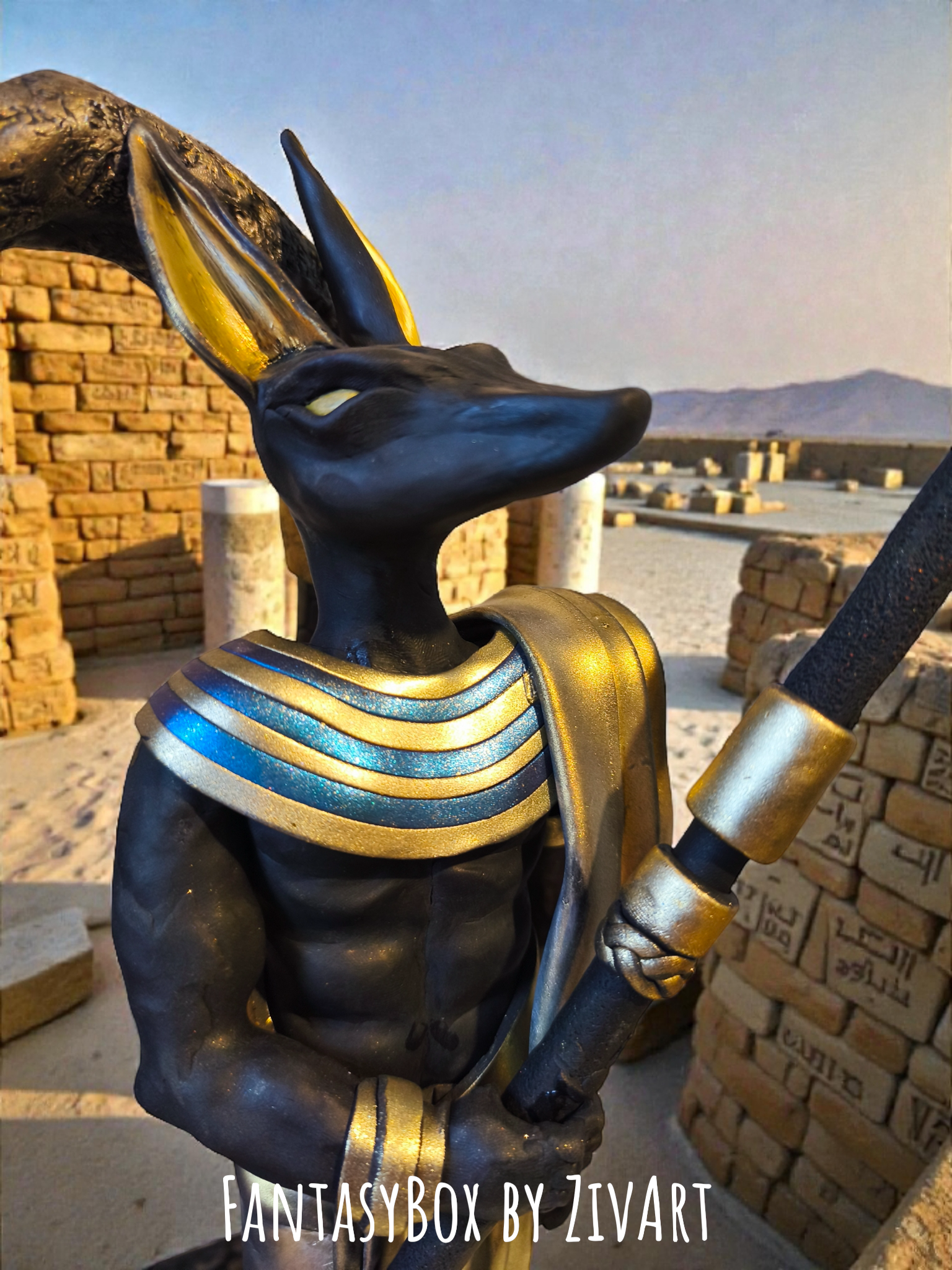 Anubisz szobor - egyedi kézműves fantasy ajándék