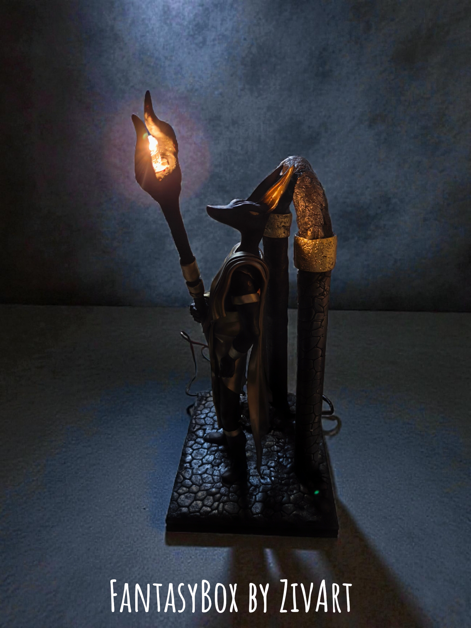 Anubisz szobor - egyedi kézműves fantasy ajándék