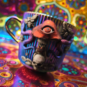 Psychedelic Trip bögre - egyedi kézműves fantasy ajándék