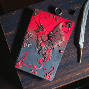 Vörös - fekete sárkányos fantasy napló - egyedi kézműves fantasy ajándék