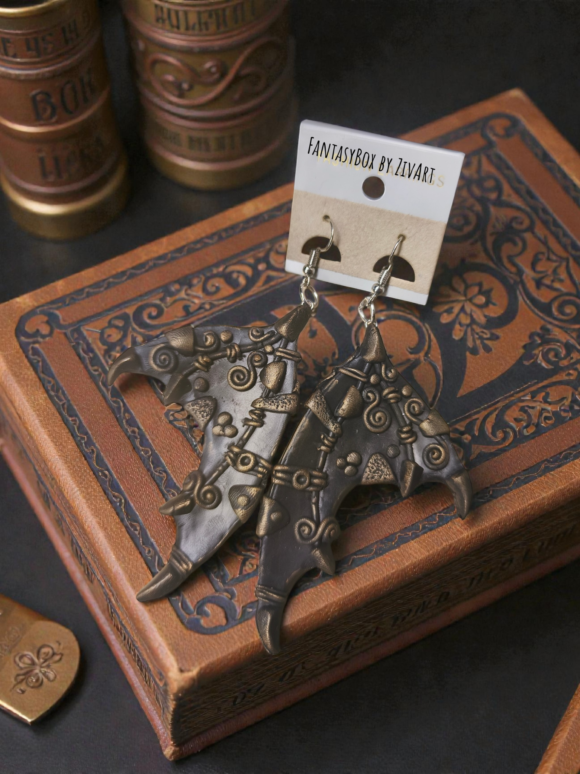 Sárkányszárny fülbevaló - egyedi kézműves fantasy ajándék