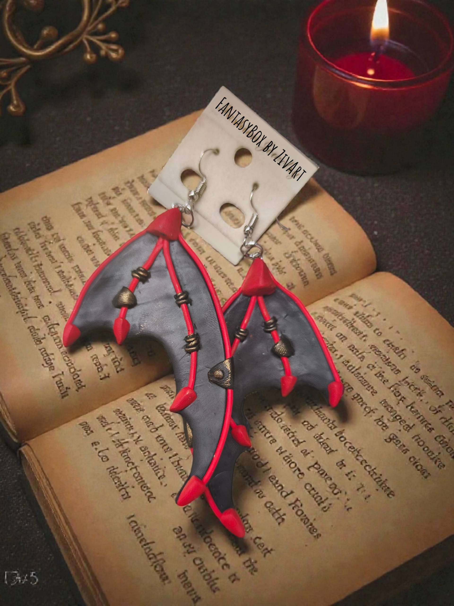 Sárkányszárny fülbevaló - egyedi kézműves fantasy ajándék