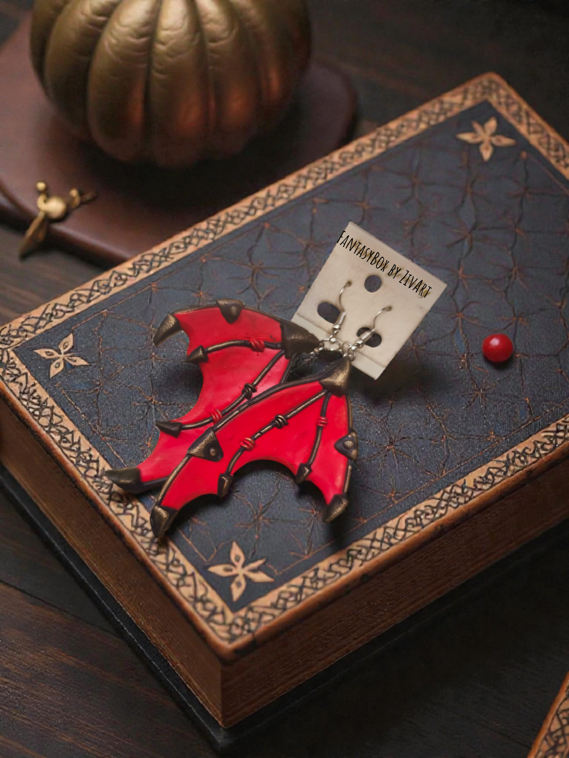 Sárkányszárny fülbevaló - egyedi kézműves fantasy ajándék