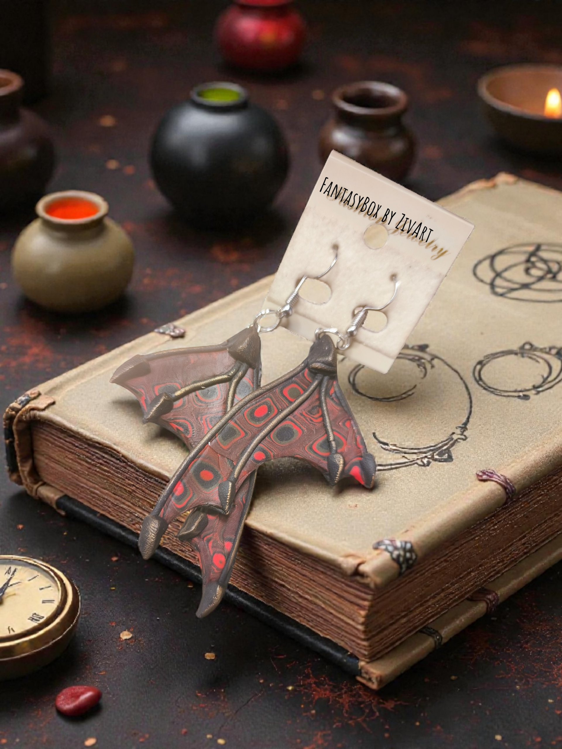 Sárkányszárny fülbevaló - egyedi kézműves fantasy ajándék